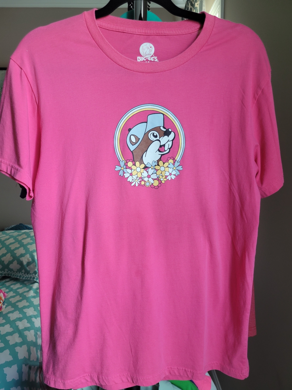 Dudees Pink Short Sleeve Tee with Retro Chipmunk Graphic